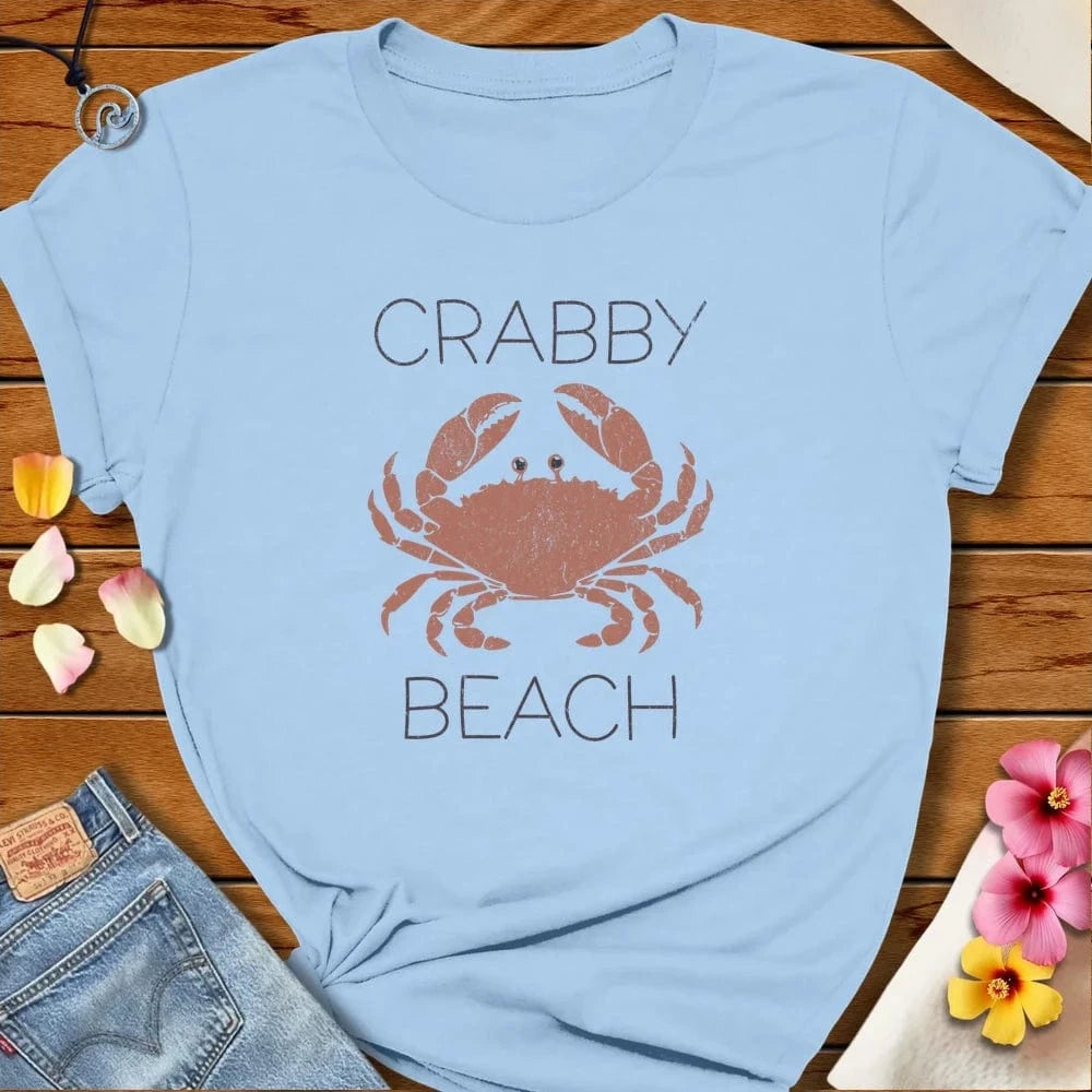 Crabby Beach Tee Baby Blue by Salty By Choice® We love the beach ocean and anything around water.