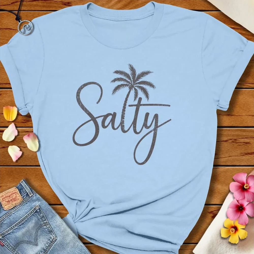 Salty Palm Tee Baby Blue by Salty By Choice® We love the beach ocean and anything around water.