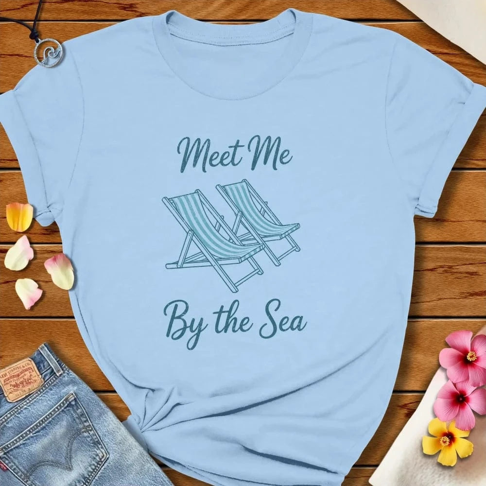 Meet Me By The Sea Tee Baby Blue by Salty By Choice® We love the beach ocean and anything around water.