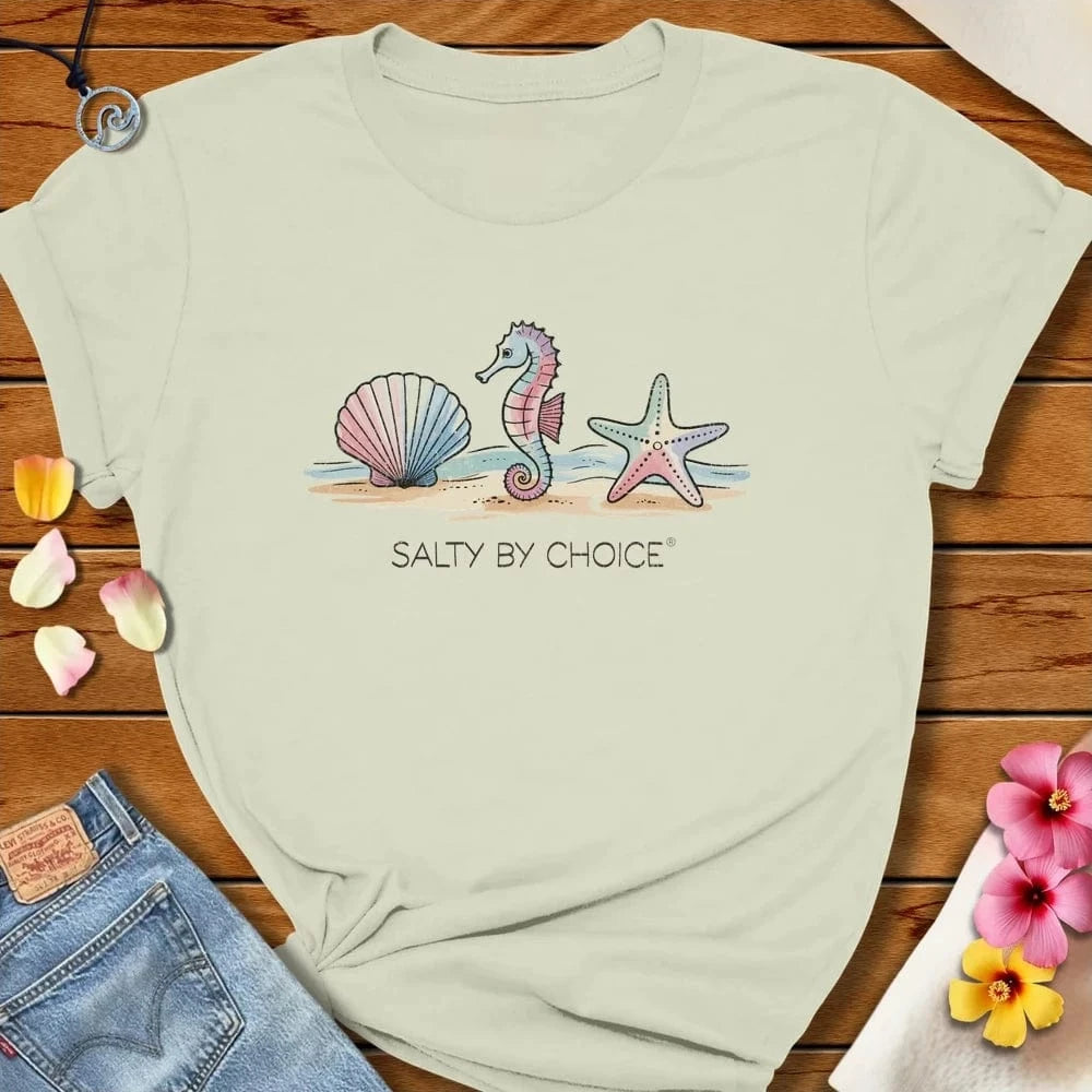 Sea Shell Sea Horse Star Fish Tee Citron by Salty By Choice® We love the beach ocean and anything around water.