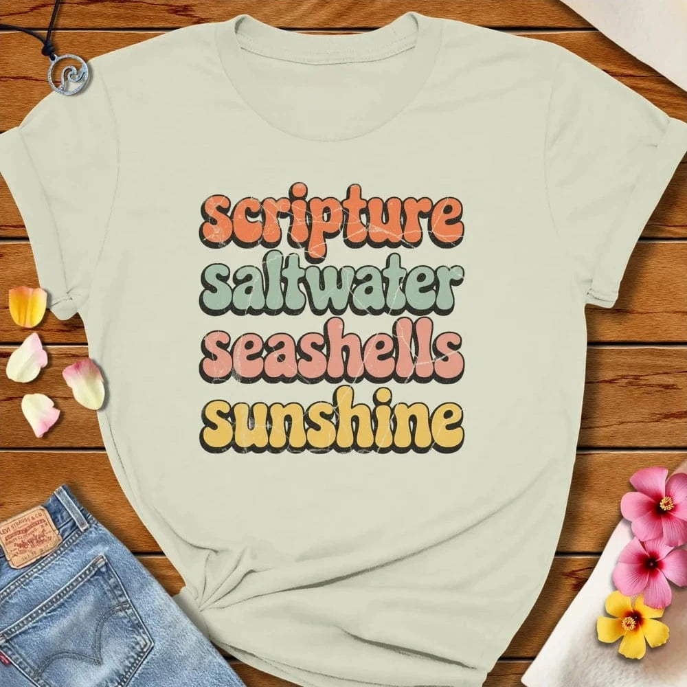 Scripture, saltwater, seashells and sunshine Tee Citron by Salty By Choice® We love the beach ocean and anything around water.