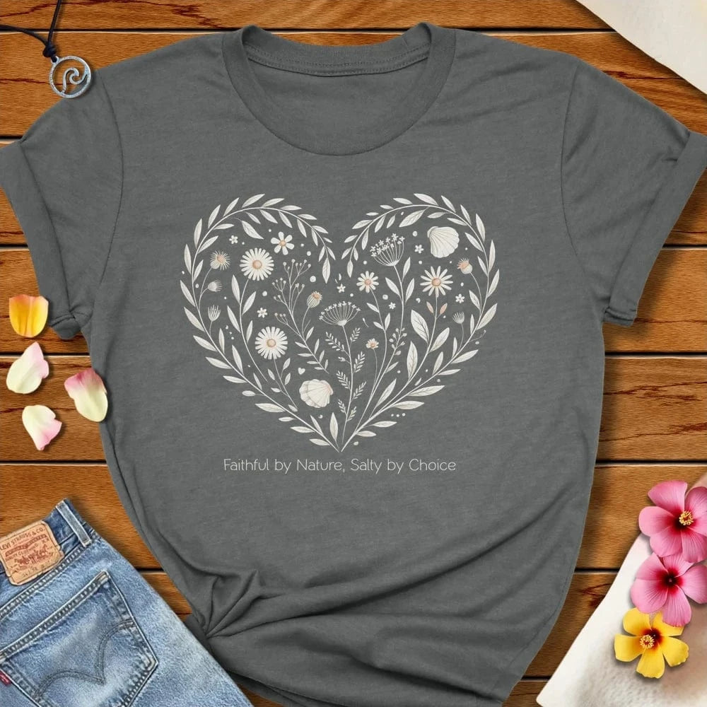 Flowers And Seashells Heart Tee Deep Heather by Salty By Choice® We love the beach ocean and anything around water.