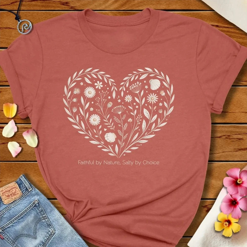 Flowers And Seashells Heart Tee Heather Clay by Salty By Choice® We love the beach ocean and anything around water.