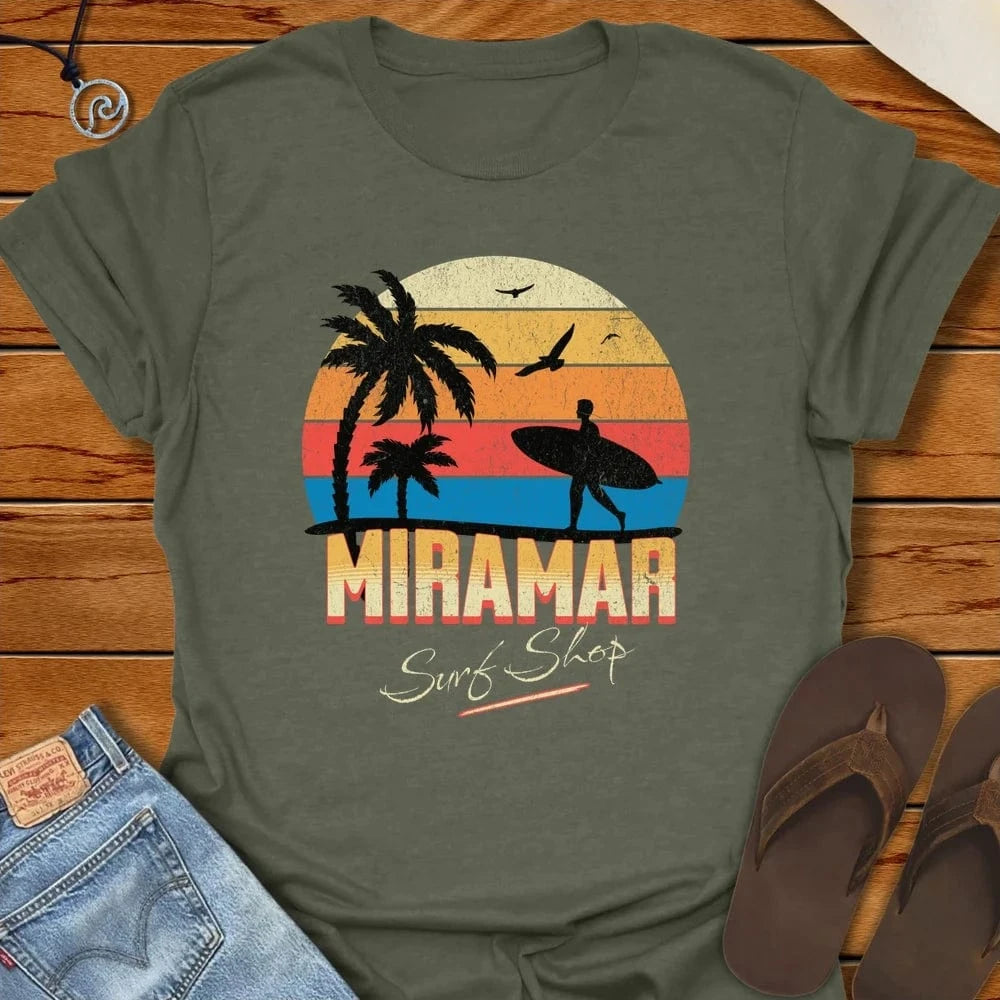 California Beach Retro Surf Tee Heather Military Green by Salty By Choice® We love the beach ocean and anything around water.