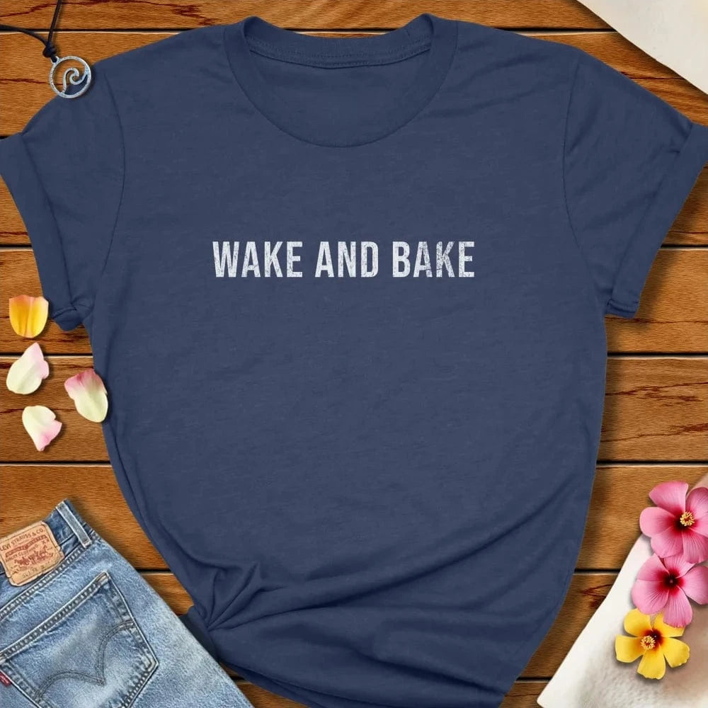 Wake And Bake Tee Heather Navy by Salty By Choice® We love the beach ocean and anything around water.