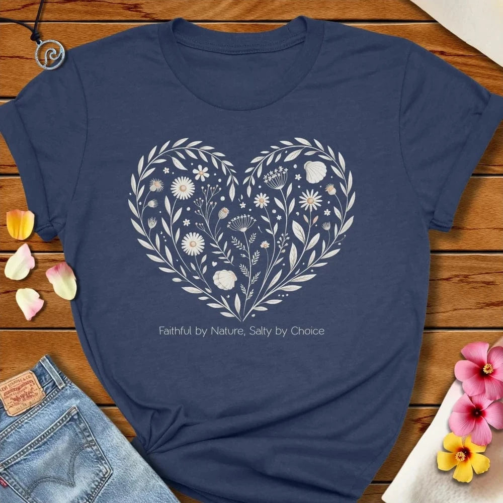 Flowers And Seashells Heart Tee Heather Navy by Salty By Choice® We love the beach ocean and anything around water.