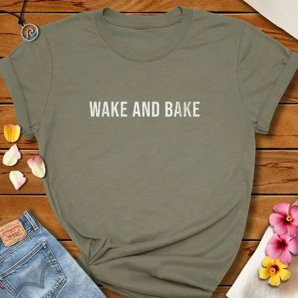 Wake And Bake Tee Heather Olive by Salty By Choice® We love the beach ocean and anything around water.