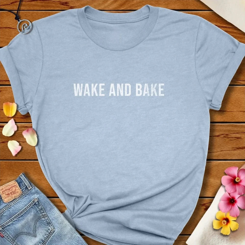Wake And Bake Tee Heather Prism Blue by Salty By Choice® We love the beach ocean and anything around water.