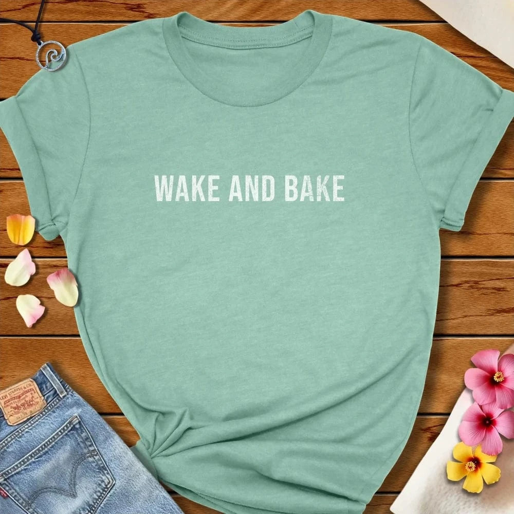 Wake And Bake Tee Heather Prism Dusty Blue by Salty By Choice® We love the beach ocean and anything around water.