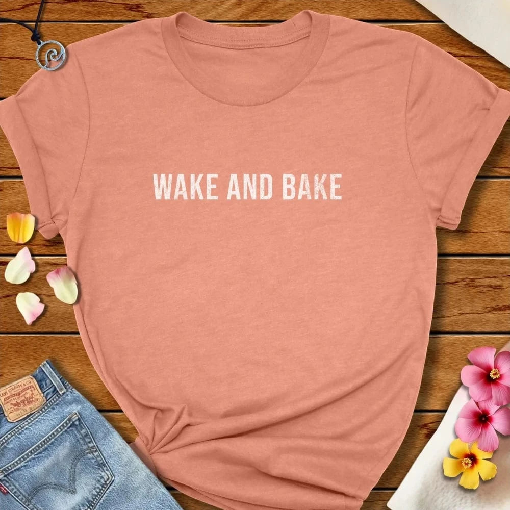 Wake And Bake Tee Heather Prism Sunset by Salty By Choice® We love the beach ocean and anything around water.