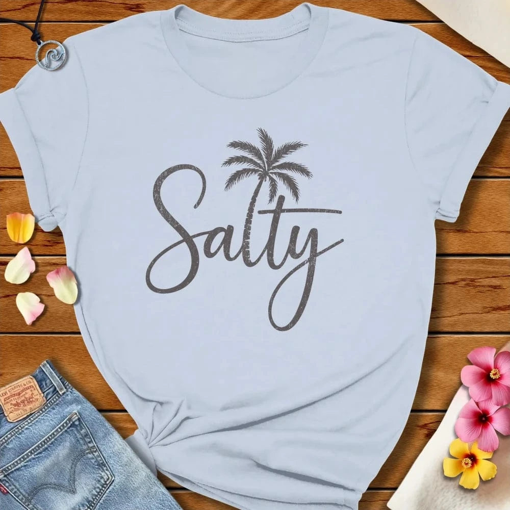 Salty Palm Tee Light Blue by Salty By Choice® We love the beach ocean and anything around water.