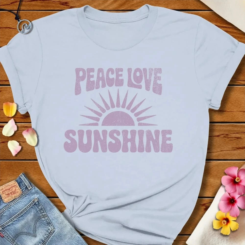 Peace Love Sunshine Tee Light Blue by Salty By Choice® We love the beach ocean and anything around water.
