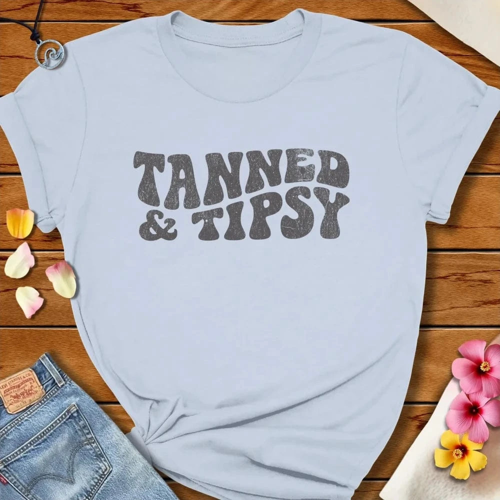 Tanned Tipsy Tee Light Blue by Salty By Choice® We love the beach ocean and anything around water.