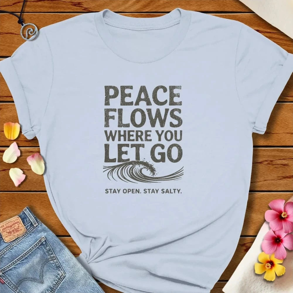 Peace Flows Tee Light Blue by Salty By Choice® We love the beach ocean and anything around water.
