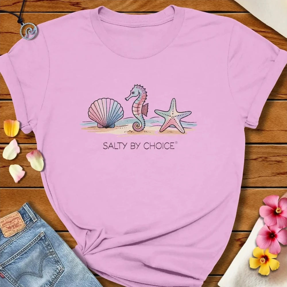 Sea Shell Sea Horse Star Fish Tee Lilac by Salty By Choice® We love the beach ocean and anything around water.