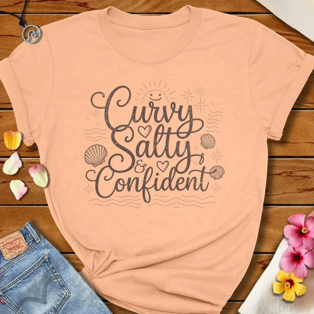 Curvy And Salty Tee Peach by Salty By Choice® We love the beach ocean and anything around water.