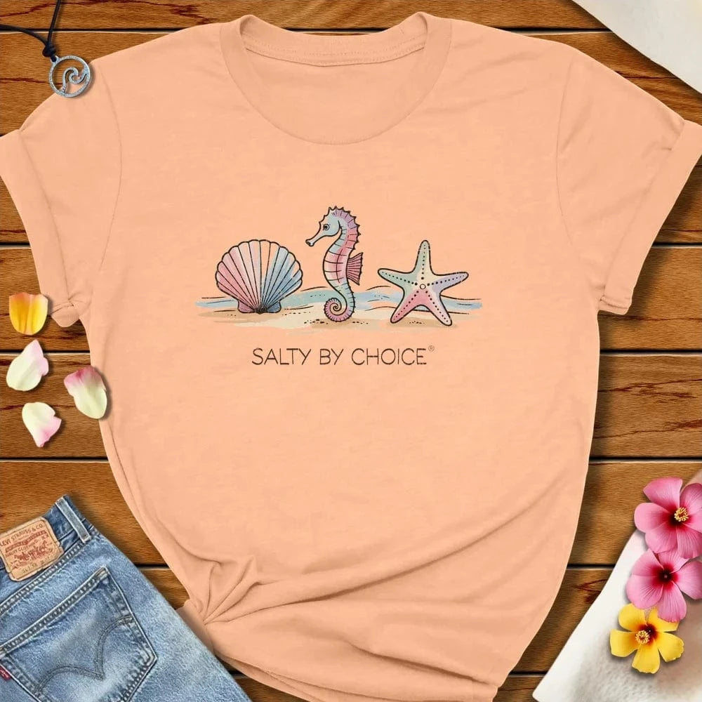 Sea Shell Sea Horse Star Fish Tee Peach by Salty By Choice® We love the beach ocean and anything around water.
