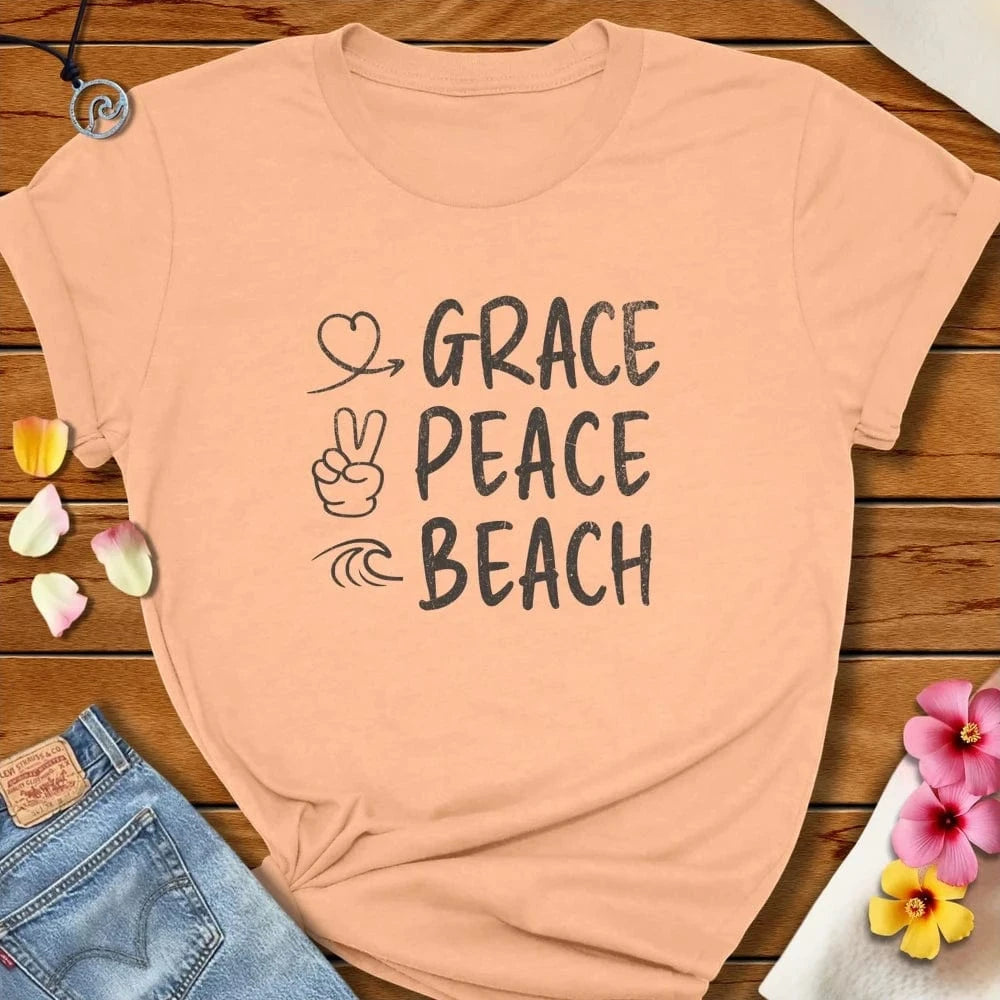 Grace Peace Beach Tee Peach by Salty By Choice® We love the beach ocean and anything around water.