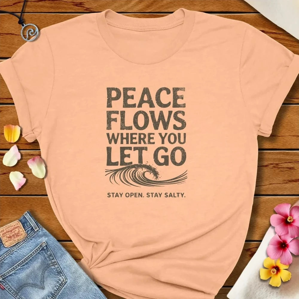 Peace Flows Tee Peach by Salty By Choice® We love the beach ocean and anything around water.