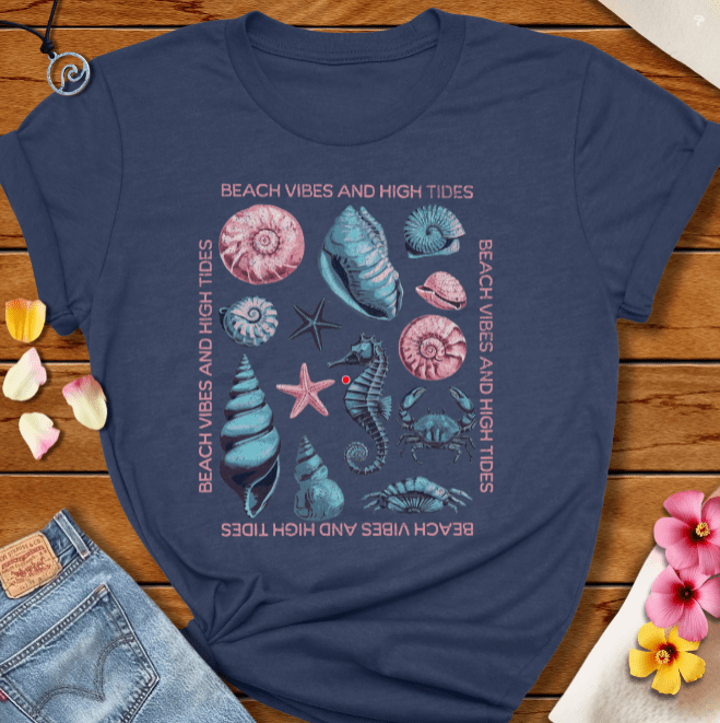 Seahorse and Shells Tee Heather Navy by Salty By Choice® We love the beach ocean and anything around water.