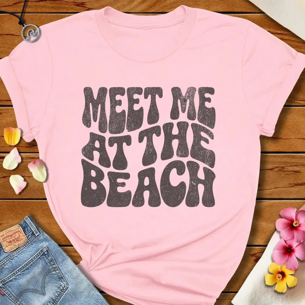 Meet Me At The Beach Tee Soft Pink by Salty By Choice® We love the beach ocean and anything around water.