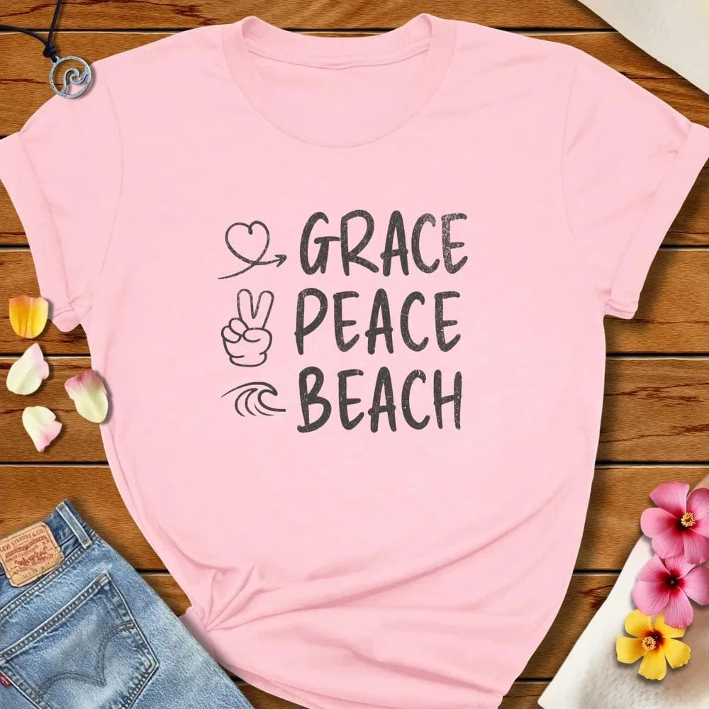 Grace Peace Beach Tee Soft Pink by Salty By Choice® We love the beach ocean and anything around water.