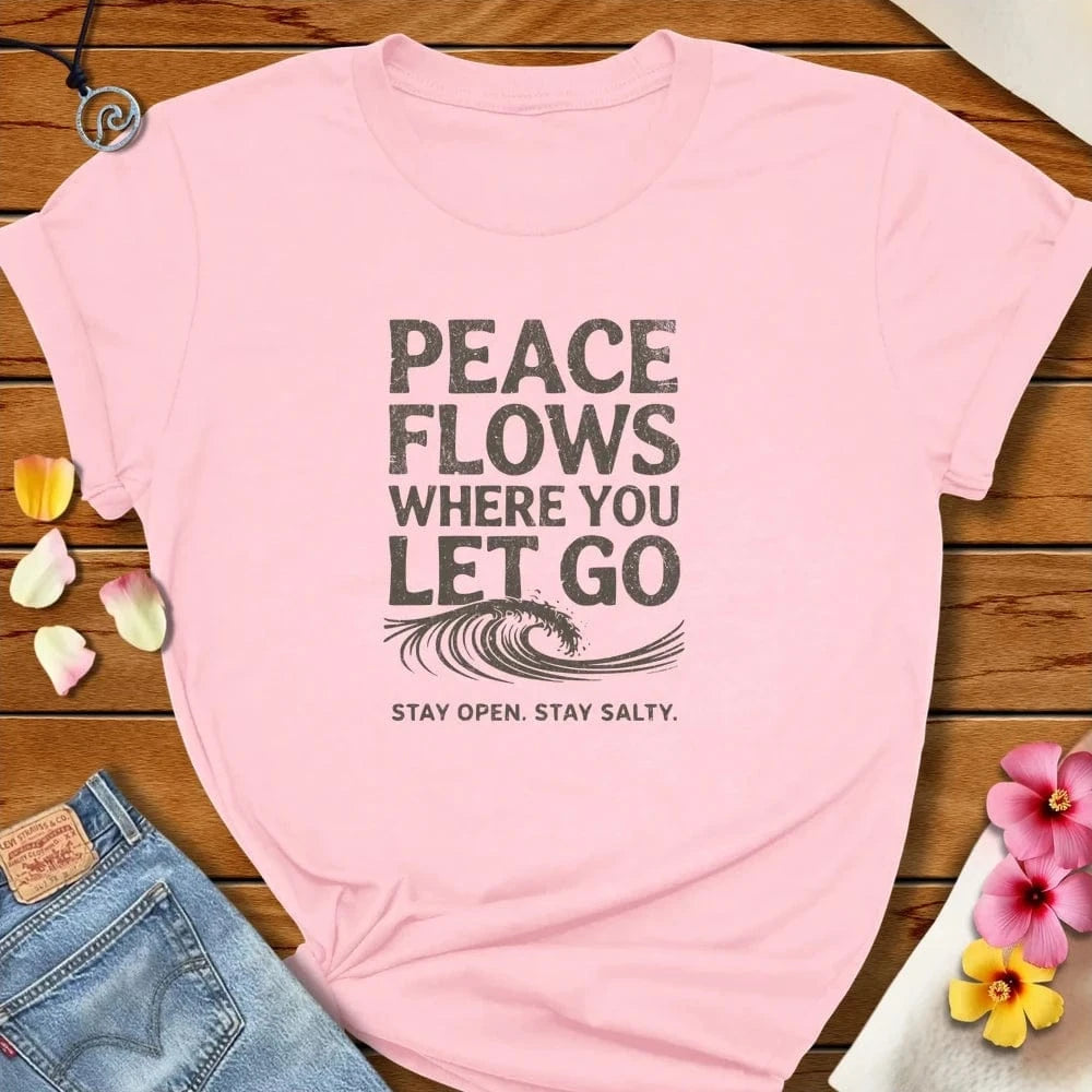Peace Flows Tee Soft Pink by Salty By Choice® We love the beach ocean and anything around water.