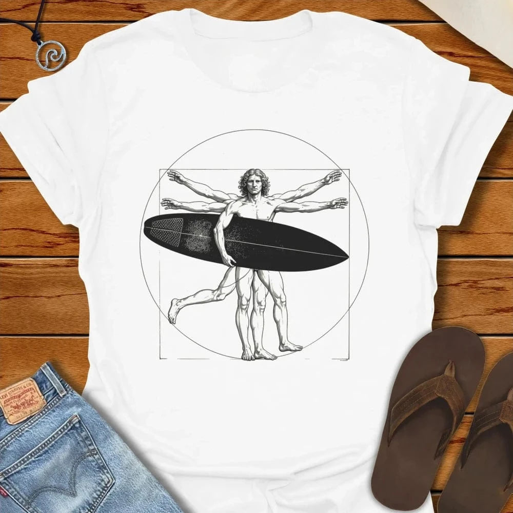 Vitruvian Surfer Tee White by Salty By Choice® We love the beach ocean and anything around water.
