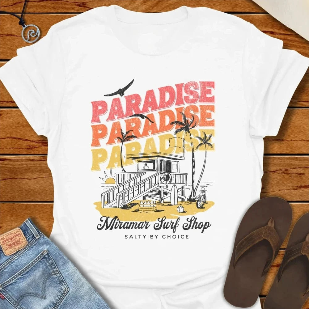 Paradise Sunset Lovers Tee White by Salty By Choice® We love the beach ocean and anything around water.