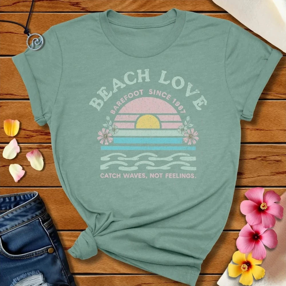 Barefoot Beach Love Tee Heather Prism Dusty Blue by Salty By Choice™ We love the beach ocean and anything around water.