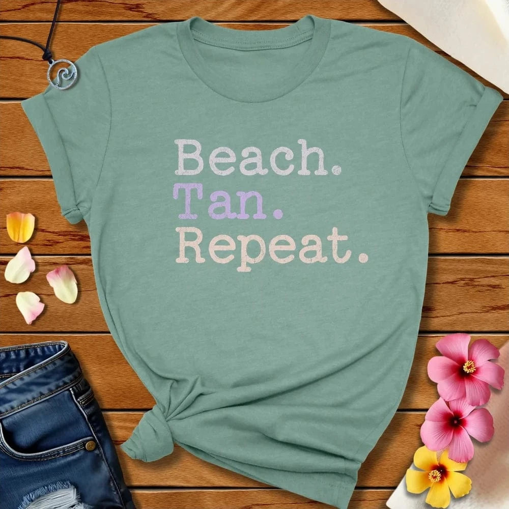 Beach Tan Repeat Tee Heather Prism Dusty Blue by Salty By Choice® We love the beach ocean and anything around water.