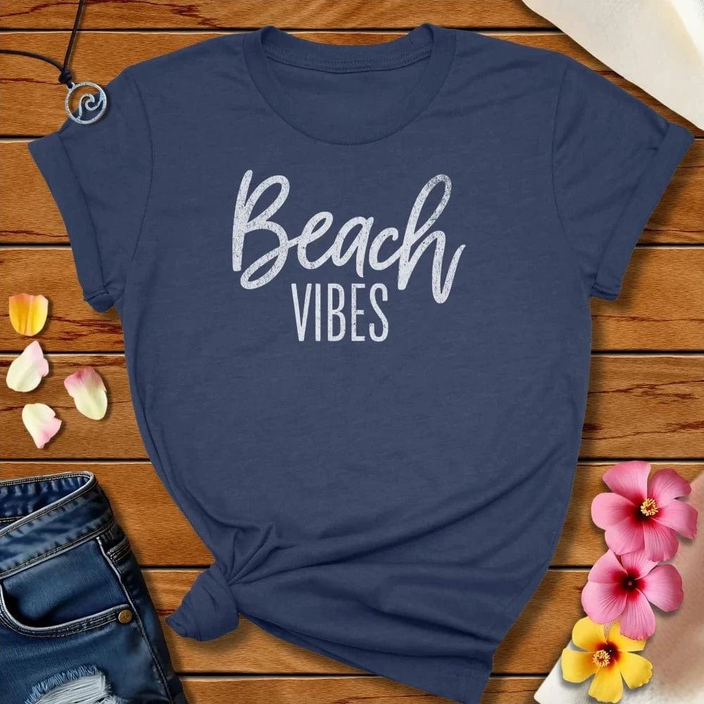 Beach Vibes Tee Heather Navy by Salty By Choice™ We love the beach ocean and anything around water.