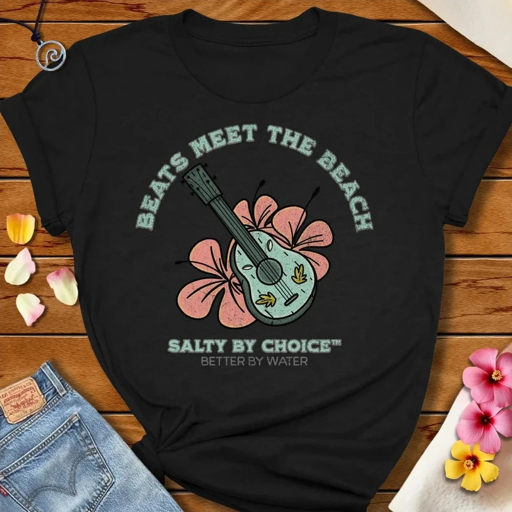 Beats Meet The Beach Tee Black by Salty By Choice® We love the beach ocean and anything around water.