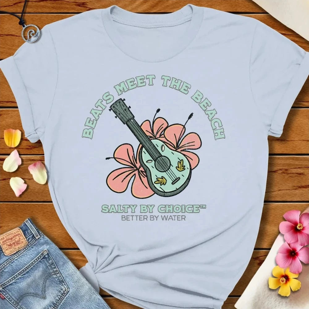 Beats Meet The Beach Tee Light Blue by Salty By Choice® We love the beach ocean and anything around water.