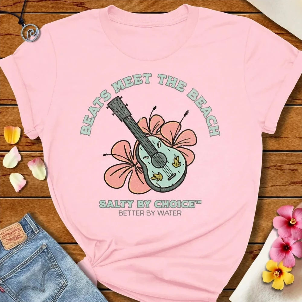 Beats Meet The Beach Tee Soft Pink by Salty By Choice® We love the beach ocean and anything around water.
