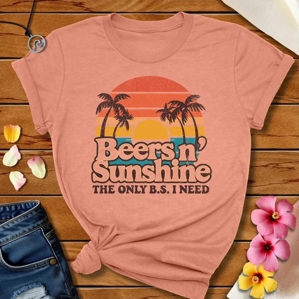Beers N Sunshine Tee Heather Prism Sunset by Salty By Choice® We love the beach ocean and anything around water.