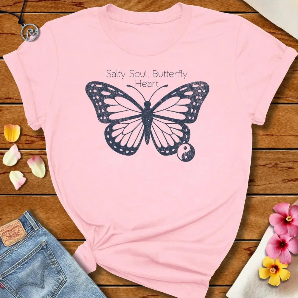 Butterfly Heart Tee Soft Pink by Salty By Choice® We love the beach ocean and anything around water.