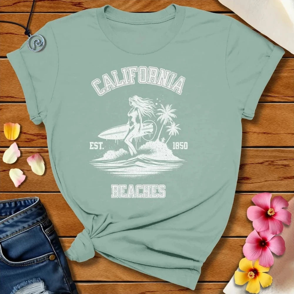 California Beaches Tee Dusty Blue by Salty By Choice® We love the beach ocean and anything around water.