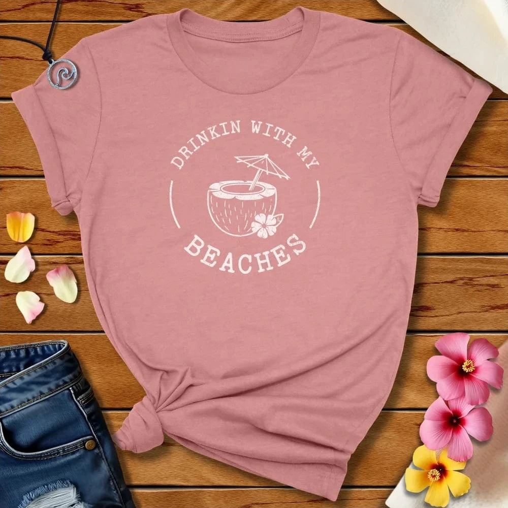 Coconut Drinks Tee Heather Mauve by Salty By Choice® We love the beach ocean and anything around water.