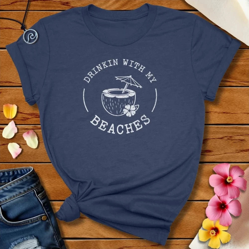 Coconut Drinks Tee Heather Navy by Salty By Choice® We love the beach ocean and anything around water.