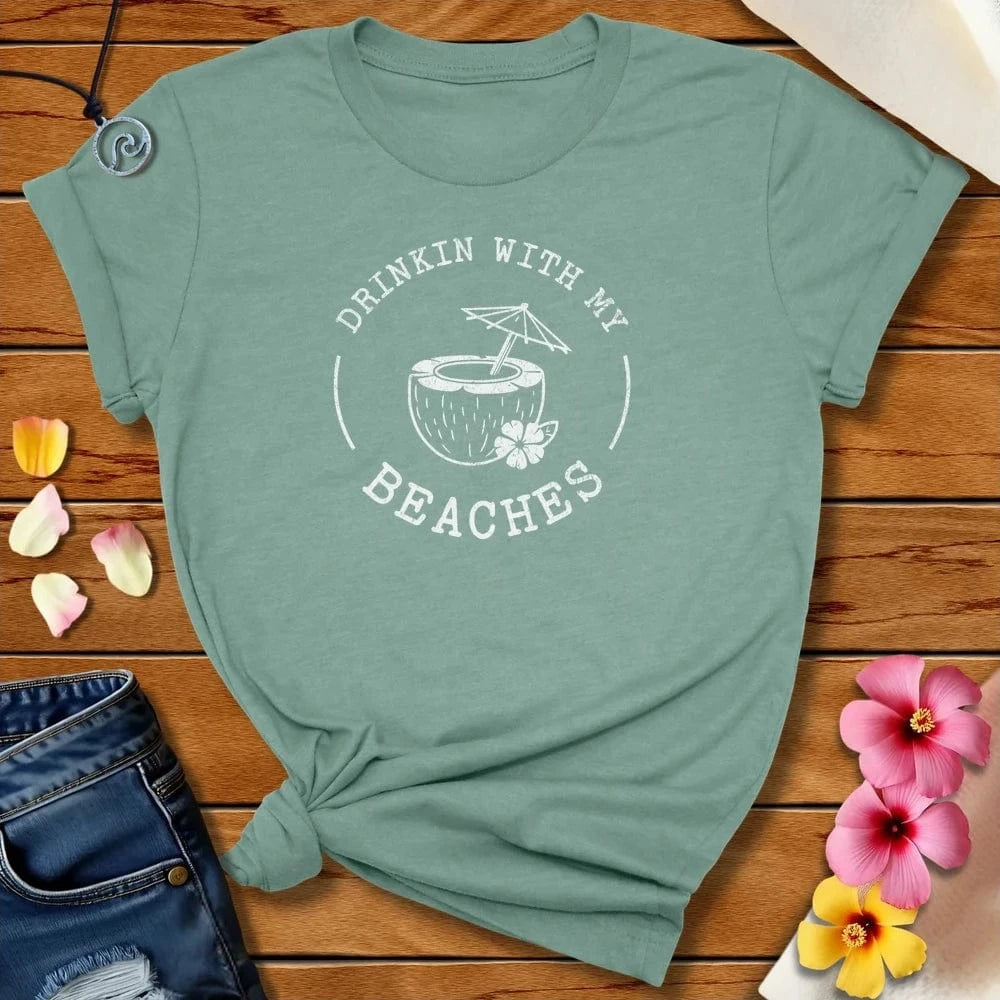 Coconut Drinks Tee Heather Prism Dusty Blue by Salty By Choice® We love the beach ocean and anything around water.