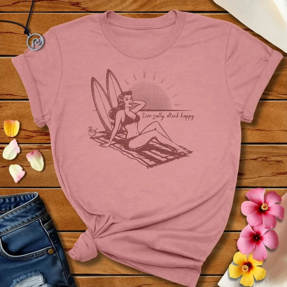 Drink Happy Tee Heather Mauve by Salty By Choice™ We love the beach ocean and anything around water.