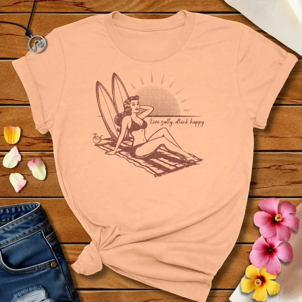 Drink Happy Tee Heather Peach by Salty By Choice™ We love the beach ocean and anything around water.