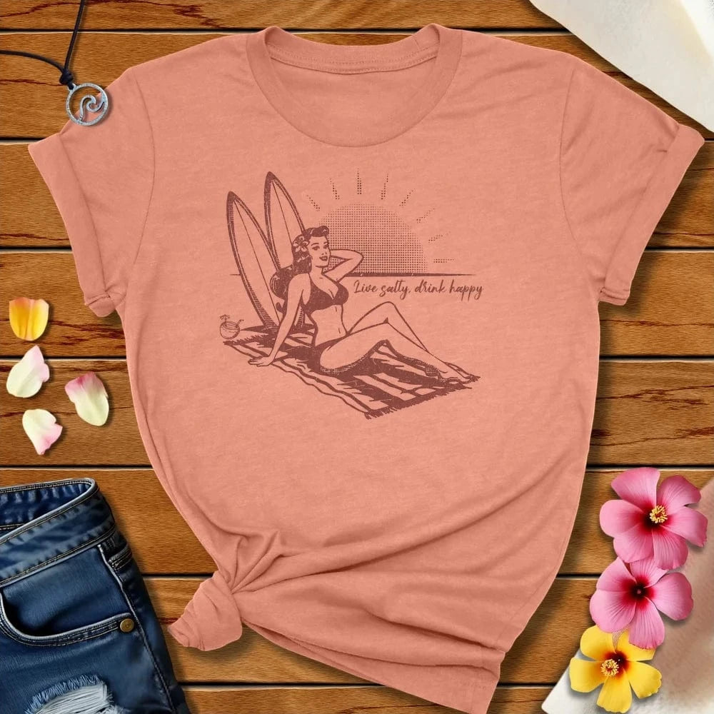 Drink Happy Tee Heather Prism Sunset by Salty By Choice™ We love the beach ocean and anything around water.