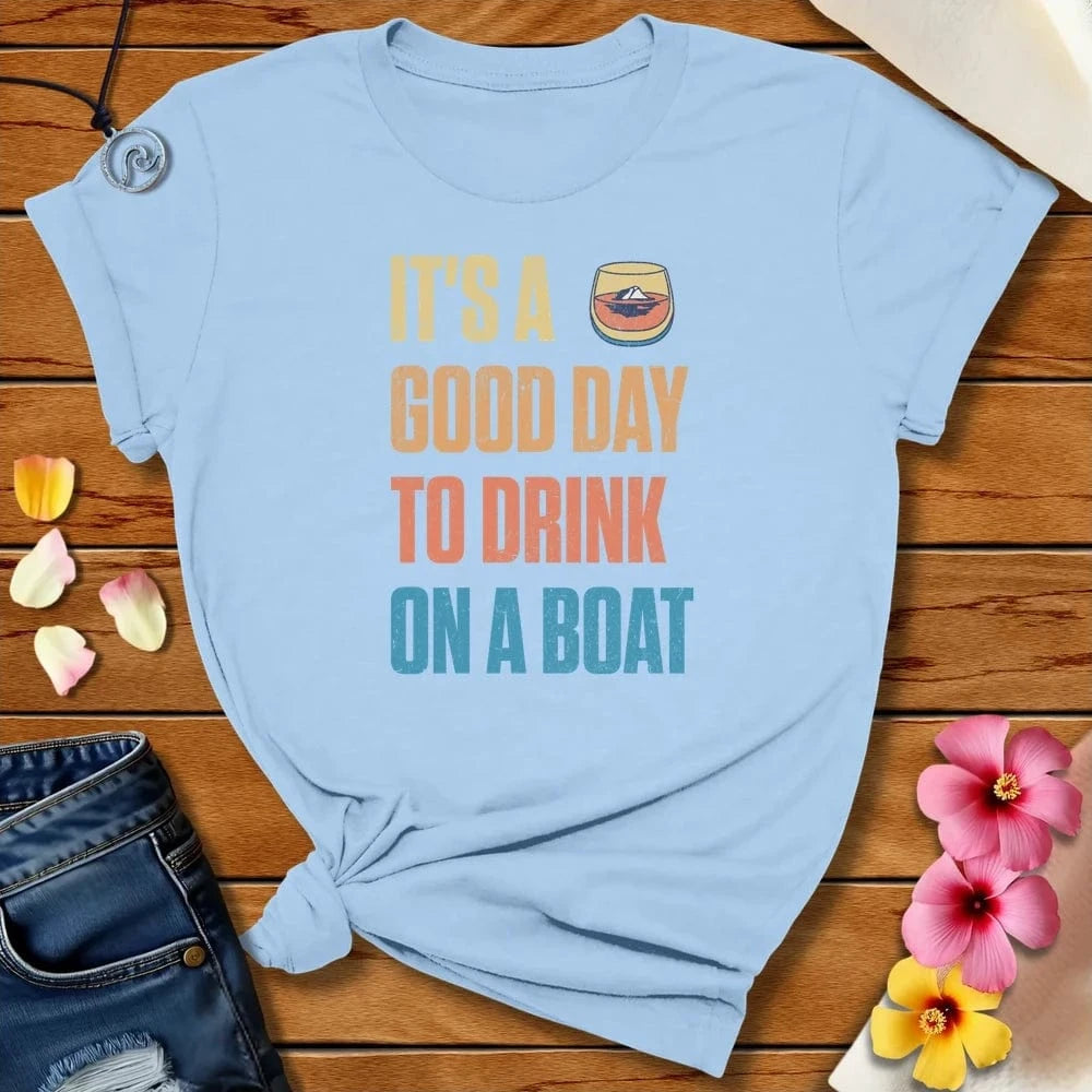 Drink On A Boat Whiskey Tee Baby Blue by Salty By Choice® We love the beach ocean and anything around water.