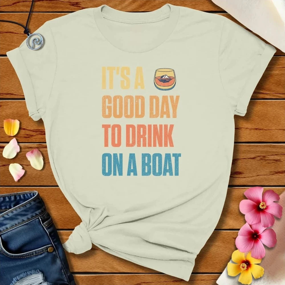 Drink On A Boat Whiskey Tee Citron by Salty By Choice® We love the beach ocean and anything around water.