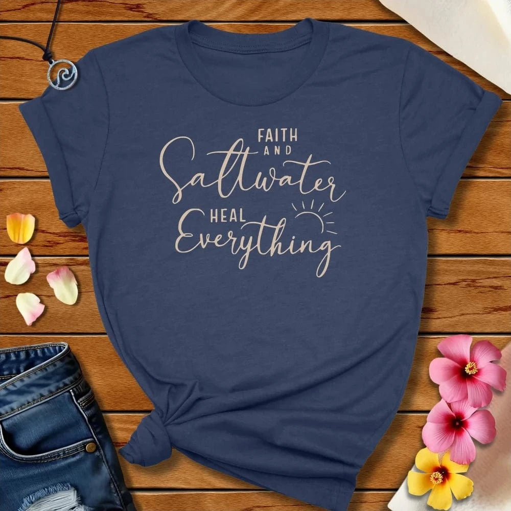 Faith And Saltwater Tee Heather Navy by Salty By Choice™ We love the beach ocean and anything around water.