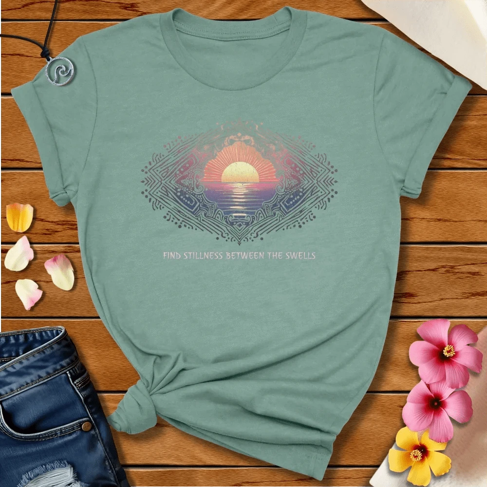 Find Stillness Tee Heather Prism Dusty Blue by Salty By Choice® We love the beach ocean and anything around water.