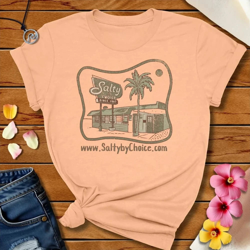 Front Of House Tee Heather Peach by Salty By Choice™ We love the beach ocean and anything around water.