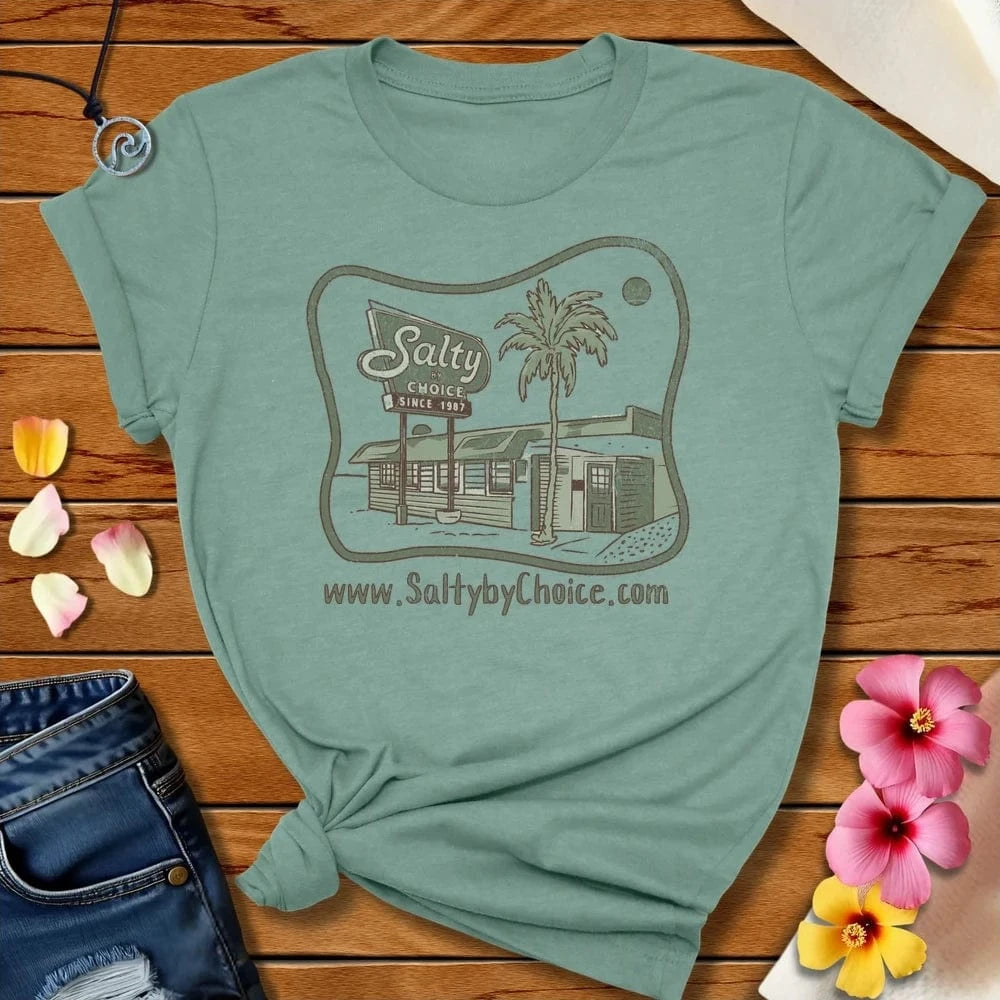 Front Of House Tee Heather Prism Dusty Blue by Salty By Choice™ We love the beach ocean and anything around water.